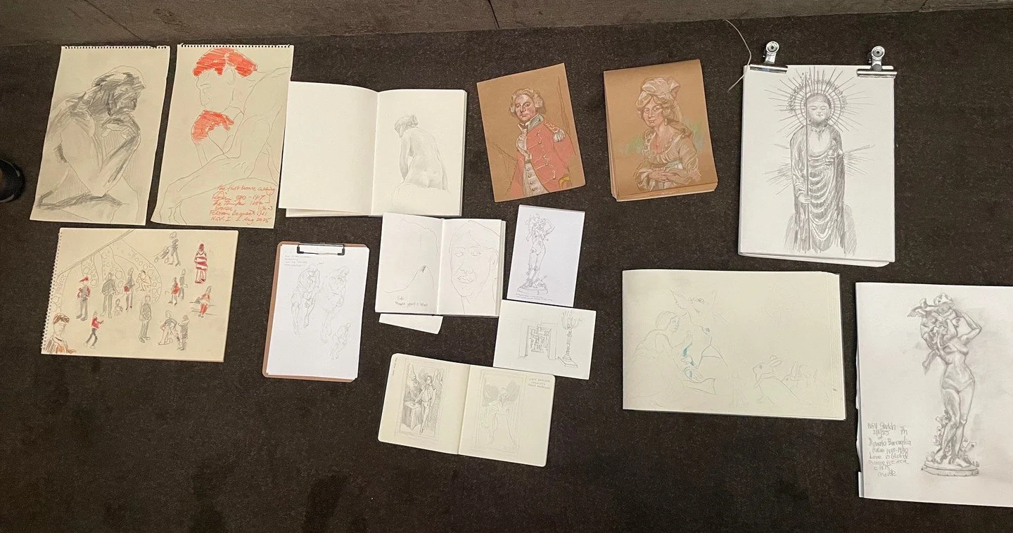 Eleven artists at NGV International for a sketch. Come along to our first Saturday of the month sessions. Free, untutored 1 - 3pm. Explore and sketch some of the gallery's art, in the company of other artists. Email David MacLeod for more information
