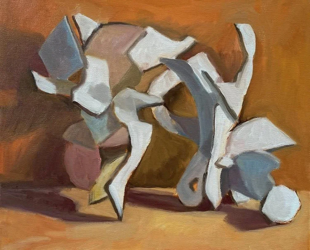 @jimmoodypainting painting my cardboard sculptures&hellip;somehow the shapes still suggest the figure.⁠
⁠
#painting #abstract #paintfromlife #sculpture #oilpainting