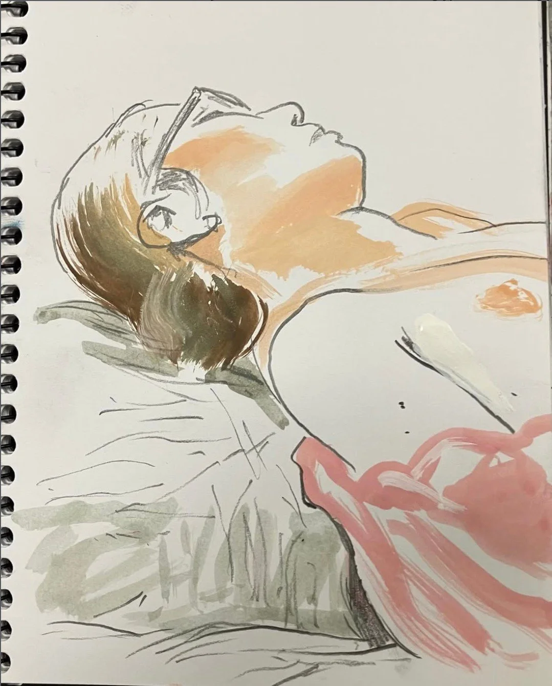 @billwoodlifedrawing of @rose_life_model collaboration for the first time - her last pose here for the day, partly wrapped in her pink dressing gown.