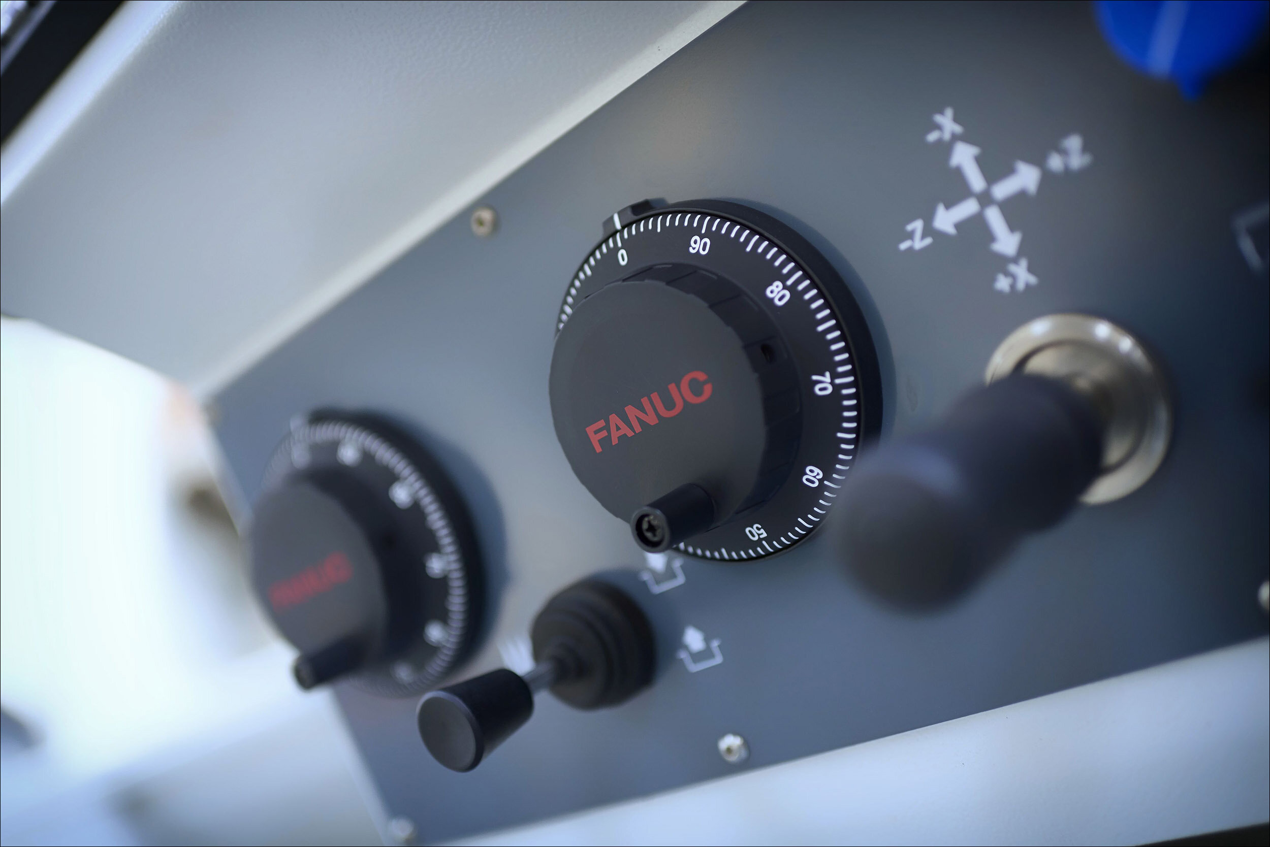Close-up of FANUC CNC Lathe controls