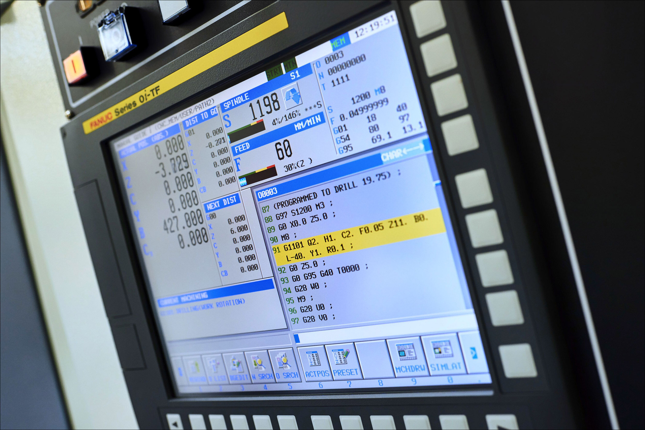 Electronic display screen of a FANUC CNC Lathe