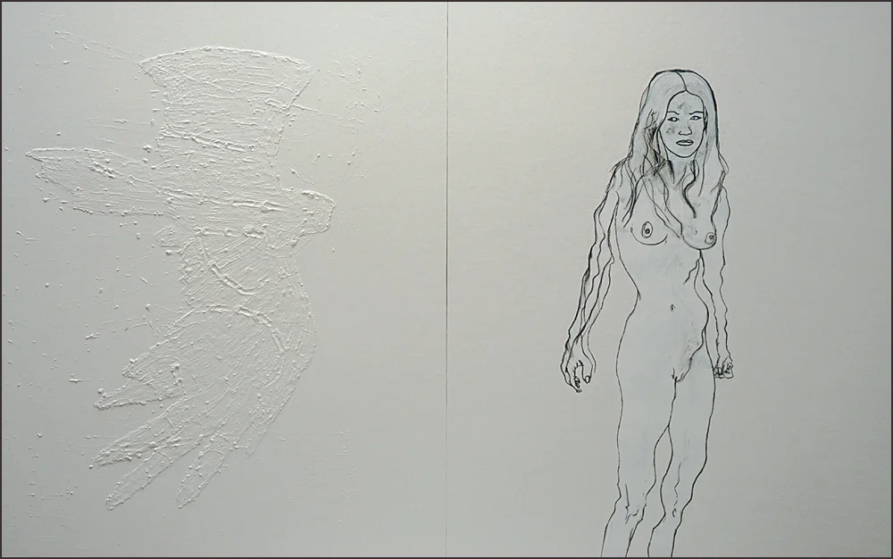 And here's the original painting. The panel on the left is in relief, with a lot of nuanced white on white brush action.