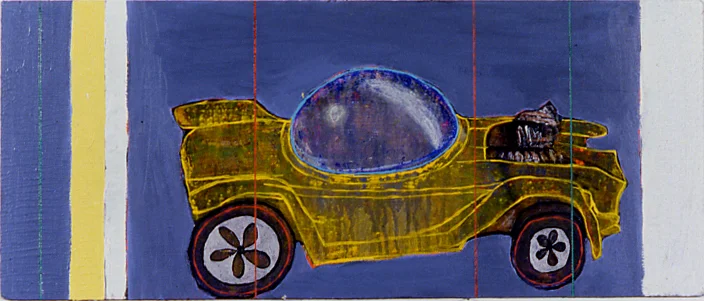 "Beatnik Bandit," 13" x 19", acrylic, graphite and oil on wood, ©1996