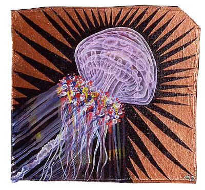 'jelly blast' ©1995, 11" x 11.5", acrylic on canvas on wood.