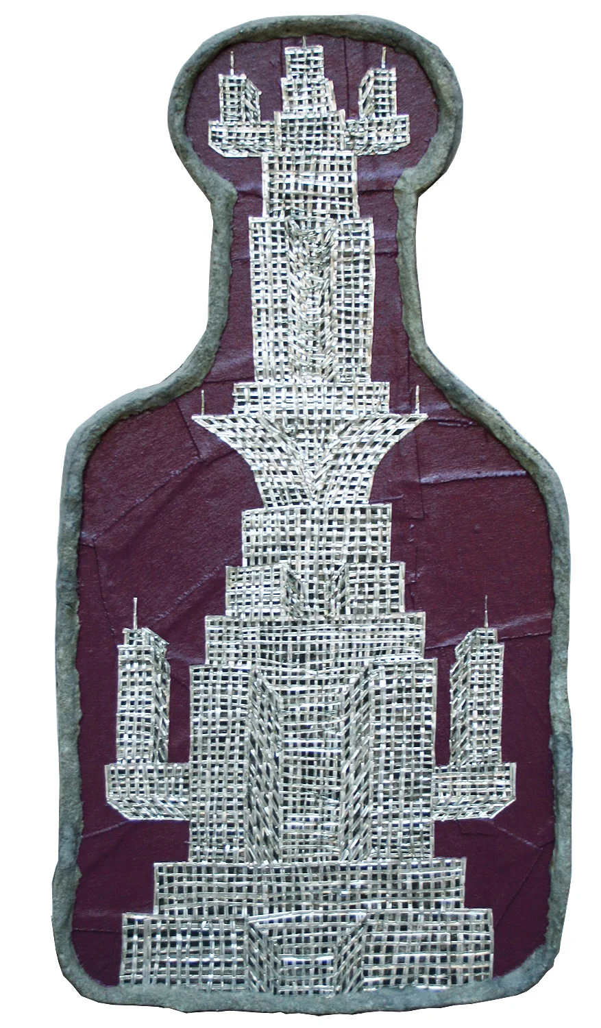 'transformer hi rise' ©1988-91, aluminum, enamel, celluclay on wood, 31" x 16 1/4".