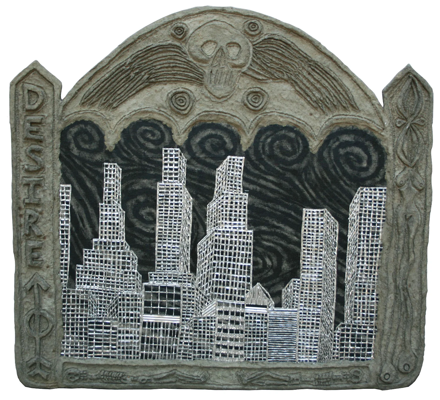 'desire' ©1989, acylic, aluminum, celluclay on wood, 38" x 41".