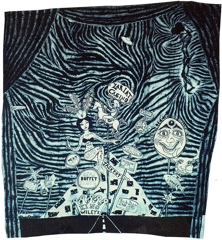 'domino shack', ©1984, patched canvas and acrylic on cotton duck, 108" x 68"