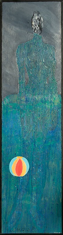 "Beachball Venus", 76" x 21", oil, acrylic and collaged text on wood, ©1997