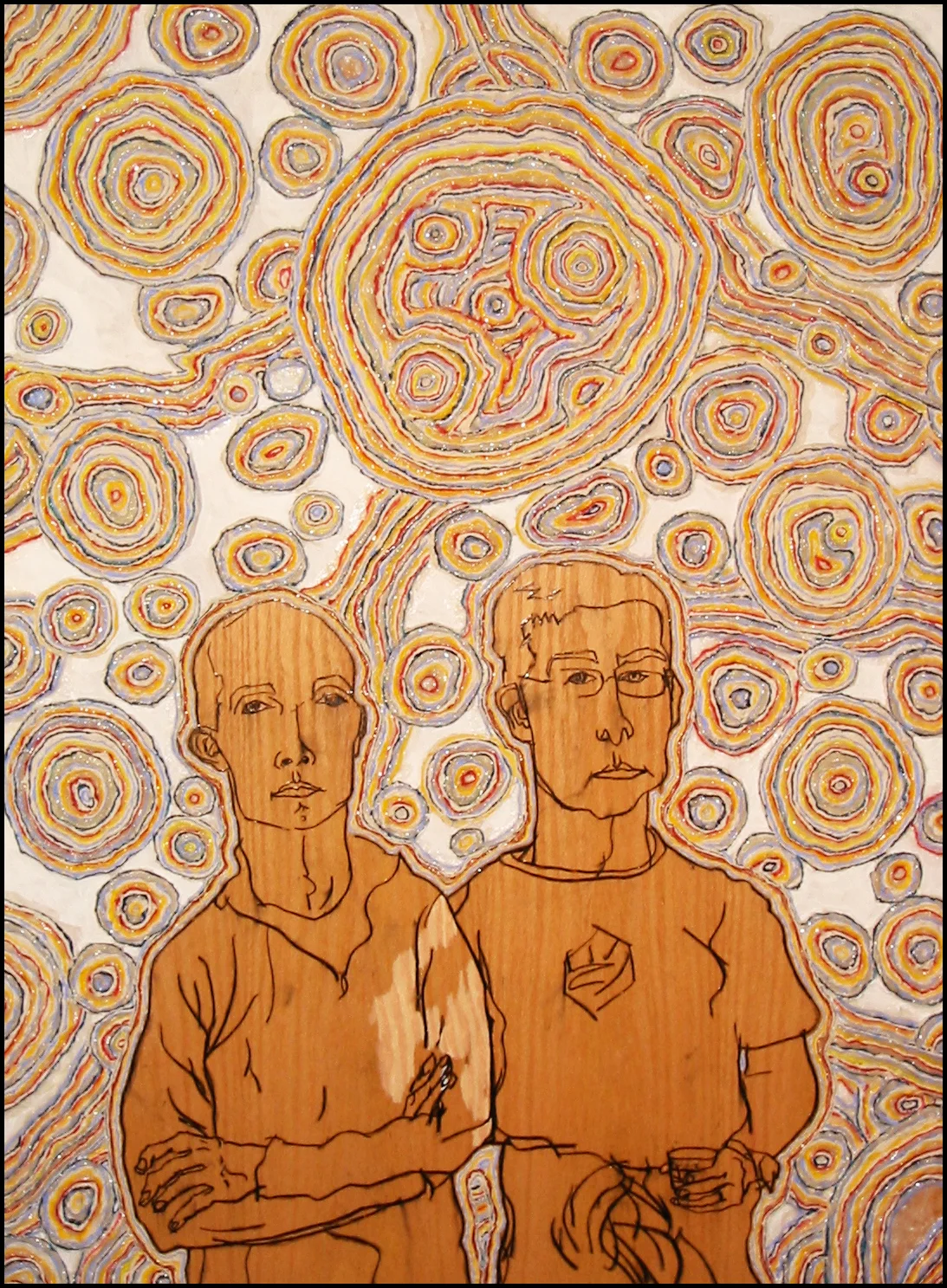 "the M's," 52.5" x 39.25", gels, charcoal, acrylic on wood, ©2006, by steve sas schwartz