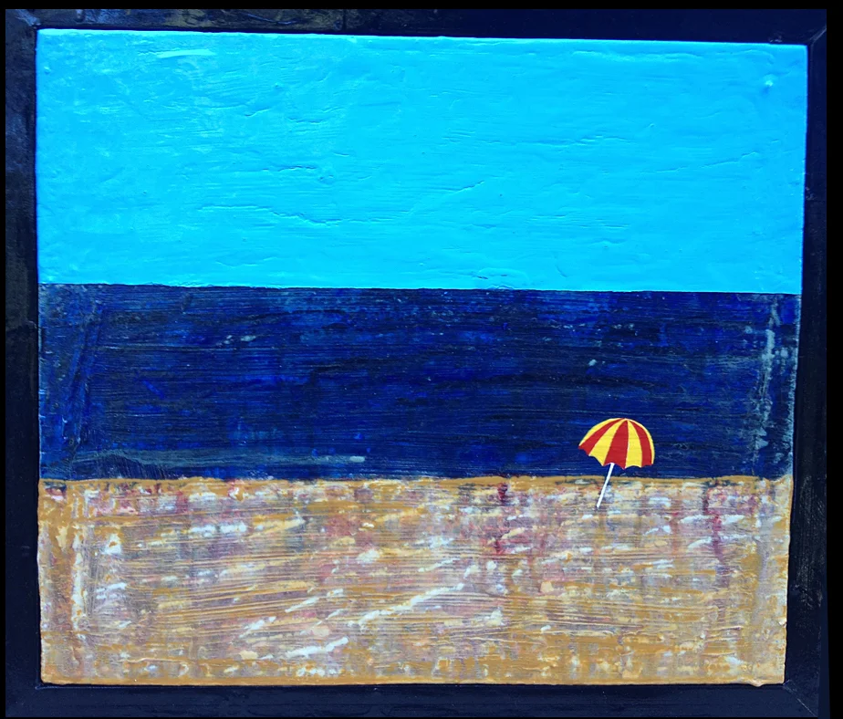 "daydream IV - beachcomber" ©2013, 13.5" x 15.5", acrylic and enamel on wood, by steve sas schwartz