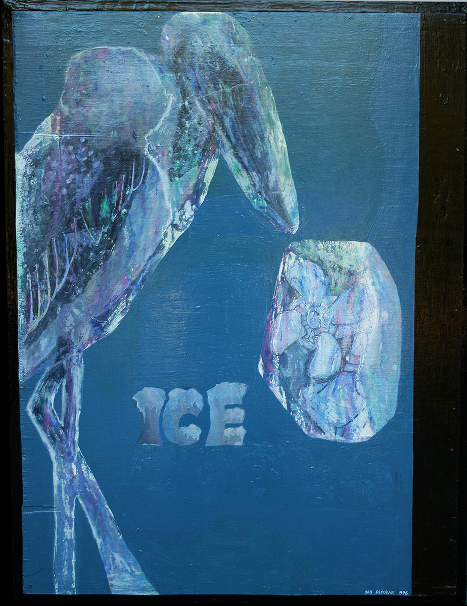 ‘iced mirabou’ ©96, acrylic, graphite on wood, 38 1/2" x 29 1/2" Art for sale or lease.