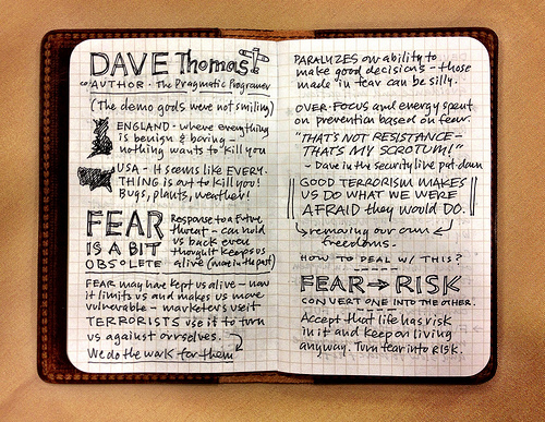 from Mike Rohde's sketchnotes of Dave Thomas's talk at That Conference . You can see more of Mike's great work at his site .