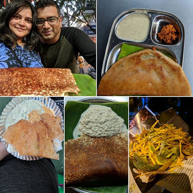 Jayanagar Thindi Yatre. 1 mile loop, two davangere benne dose hotels, dose @ dose manjanna,  capsicum bonda @ madhavan park appa. Other delicious things not shown - natural guava-chilli ice cream @ apsara, cardamom tea @ chai kraft. Net calorie posit