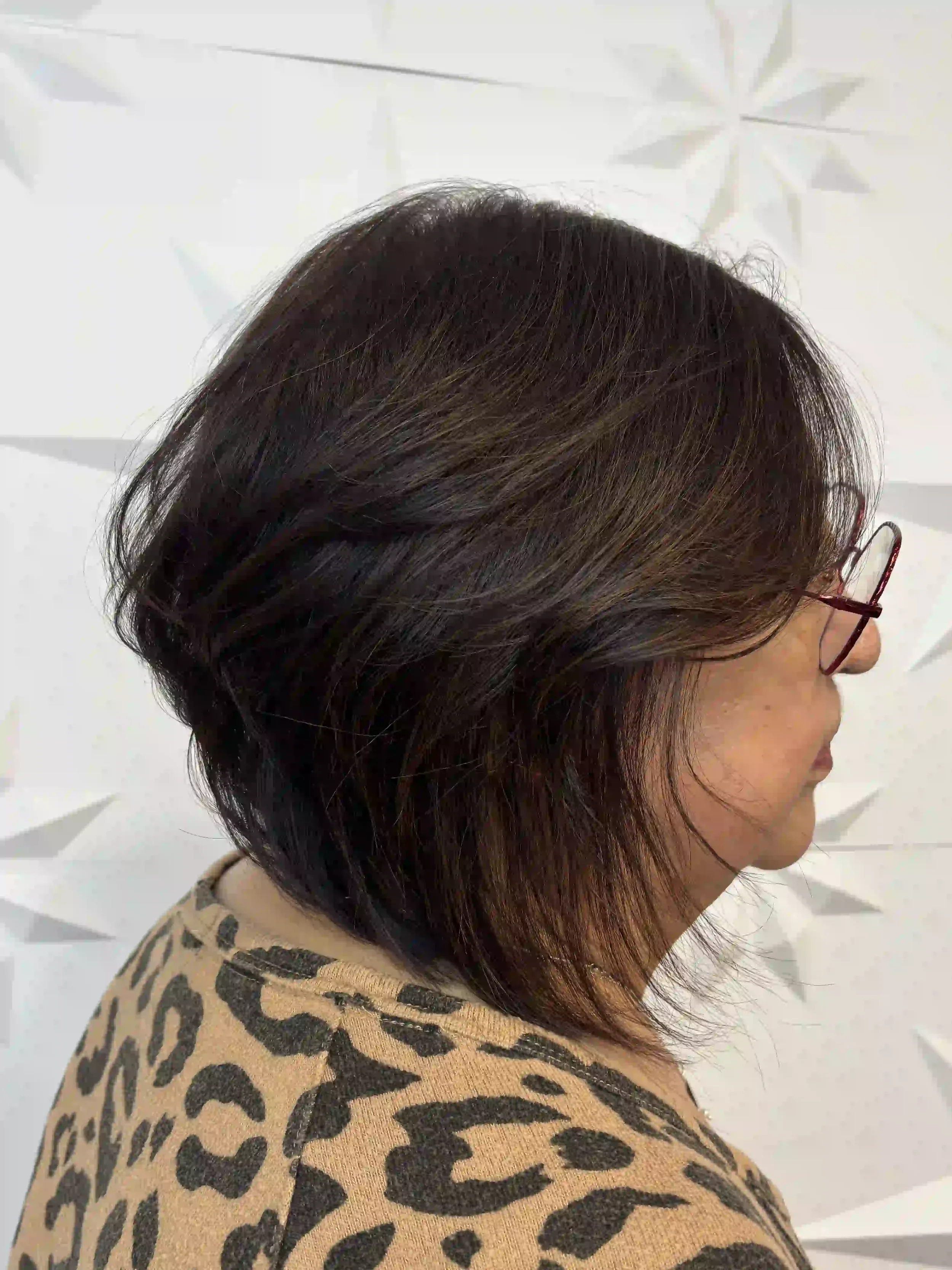 Layered brunette bob with soft volume and side-swept styling, created by Alpin at Chroma Salon Queen Anne Seattle for a flattering, easy-to-style look.