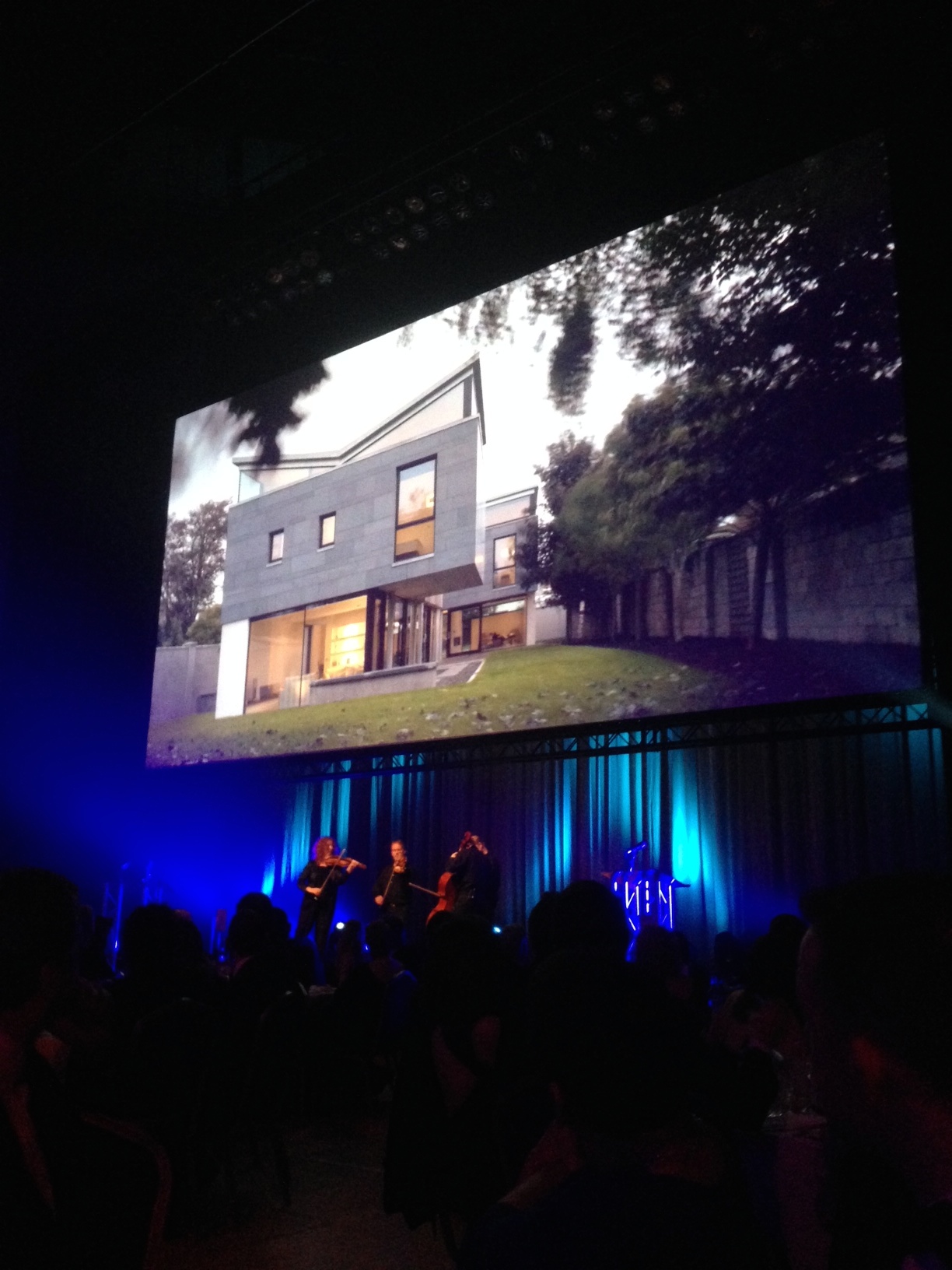 Rivendell on big screen at Waterfront Hall with Ireland String Quartet preforming below.