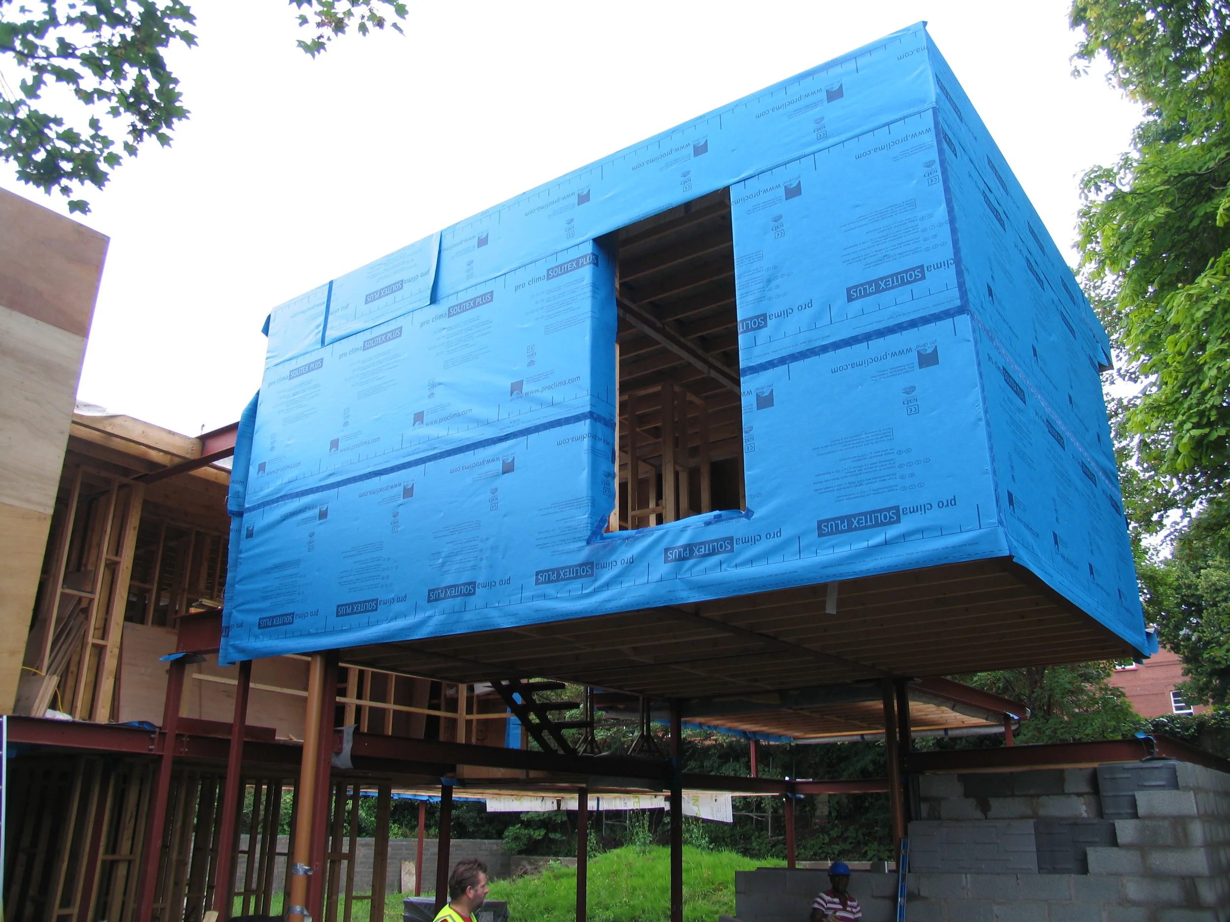 cantilevered box giving much needed shelter from the rain.