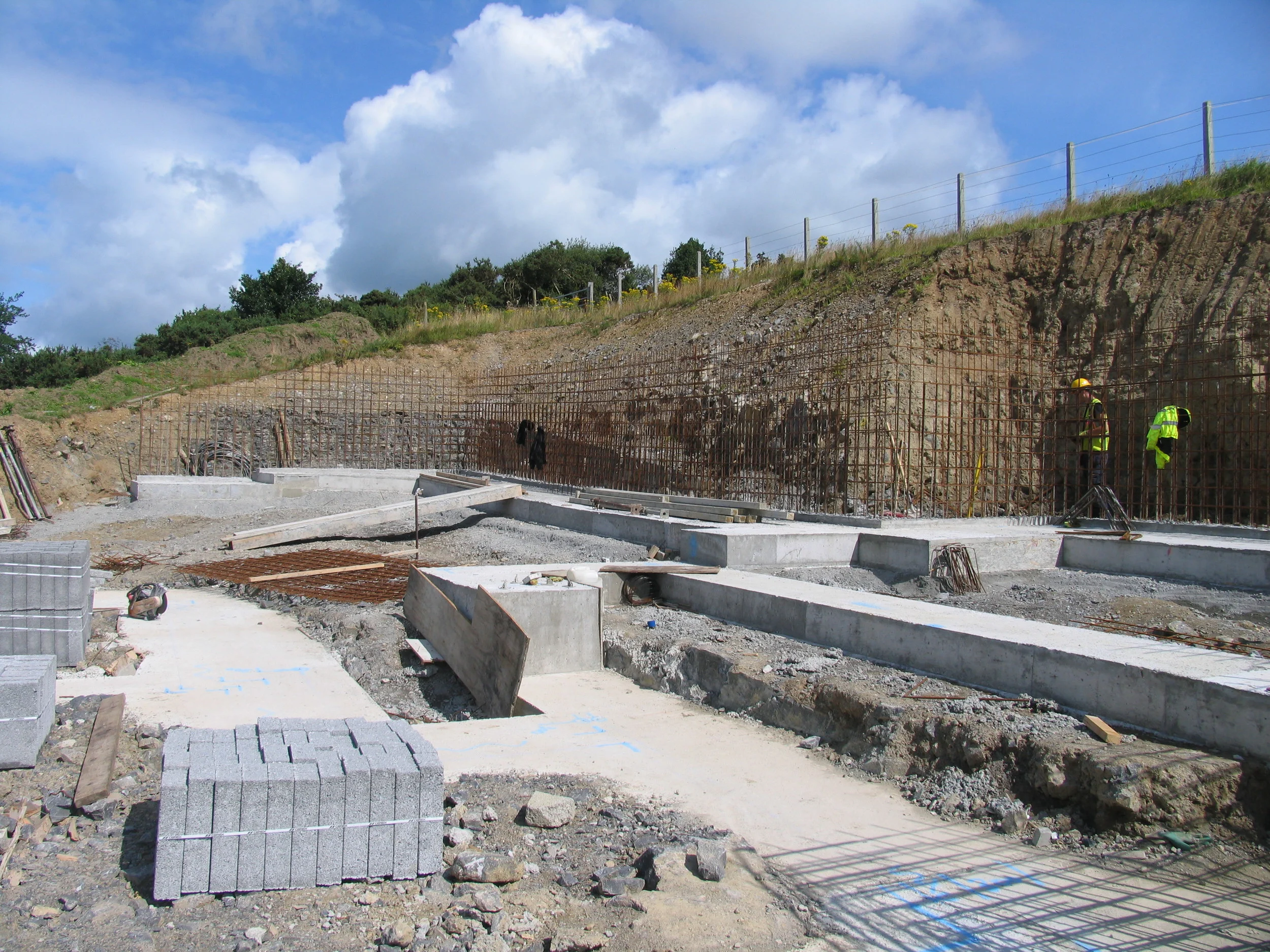 mesh getting tied in retaining wall.