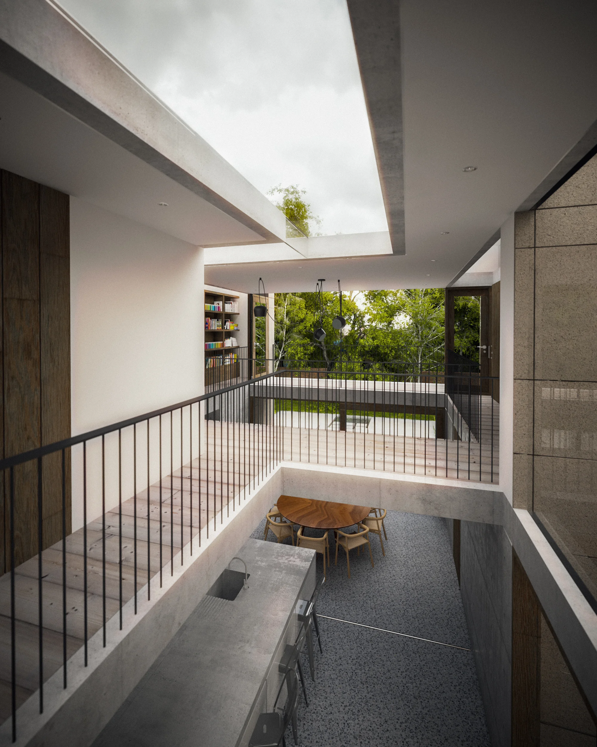 view through extension from existing house