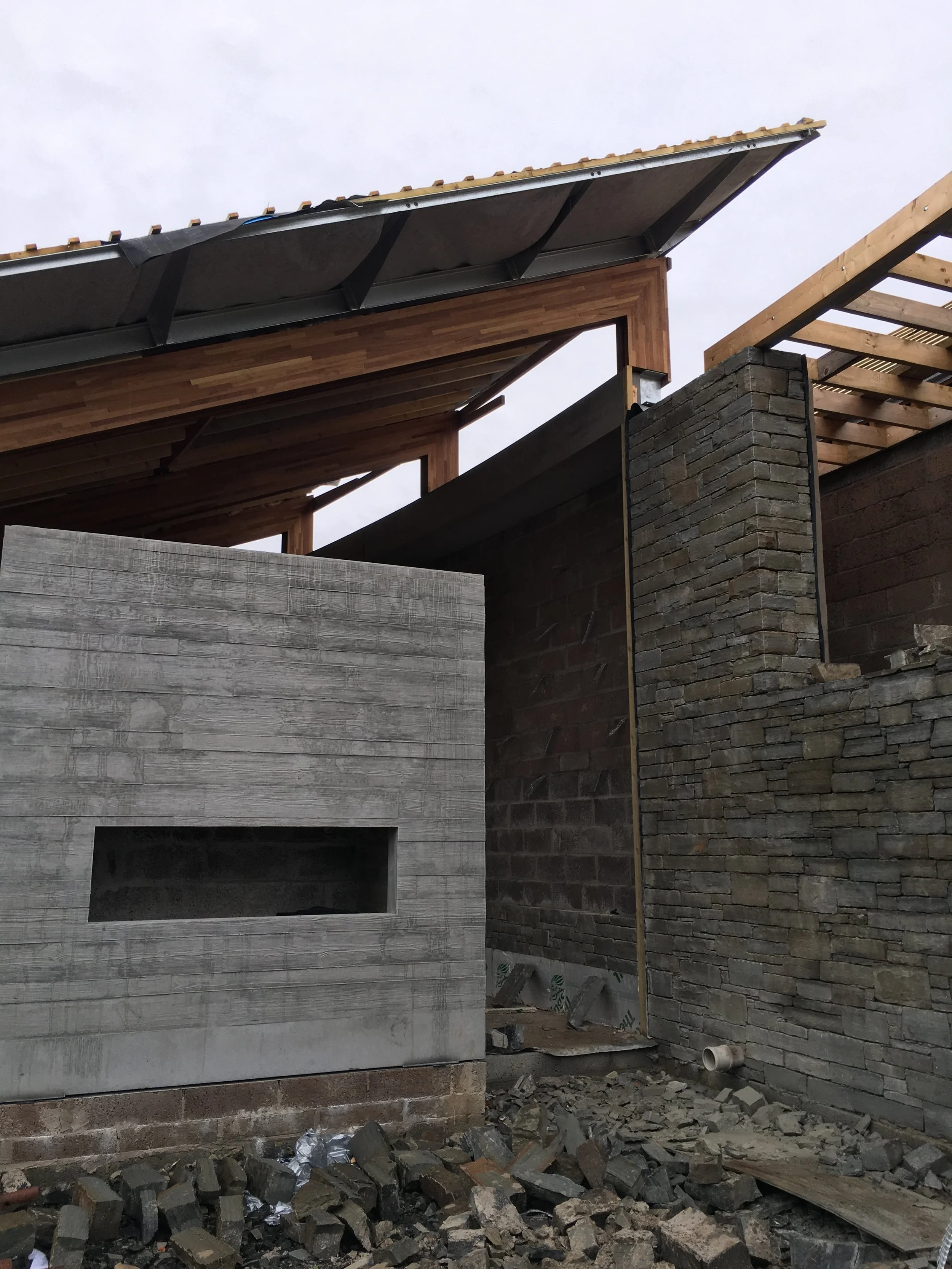 Material on site stone, concrete, glulams and steel