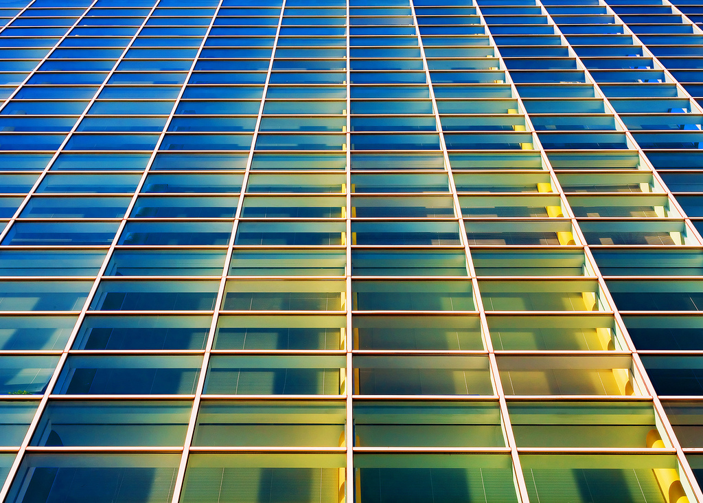 Looking up the side of a glass office building, just like things are looking up here at TODDKLASSY.com.&nbsp;→ Buy a Print