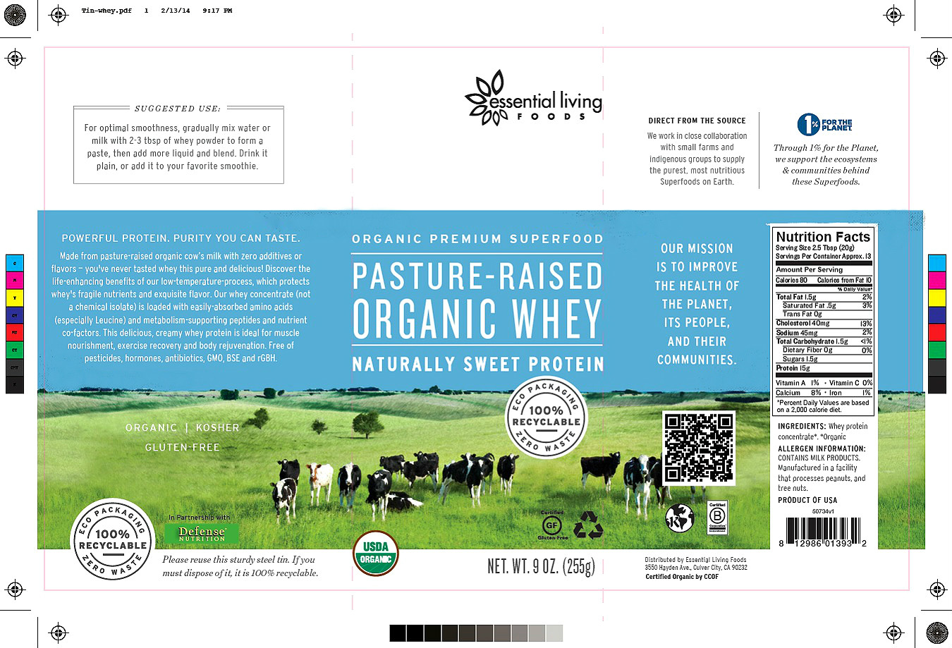 The Essential Living Foods product packaging featuring my photograph of dairy cows grazing in a beautiful green pasture.&nbsp;→ Buy a Print