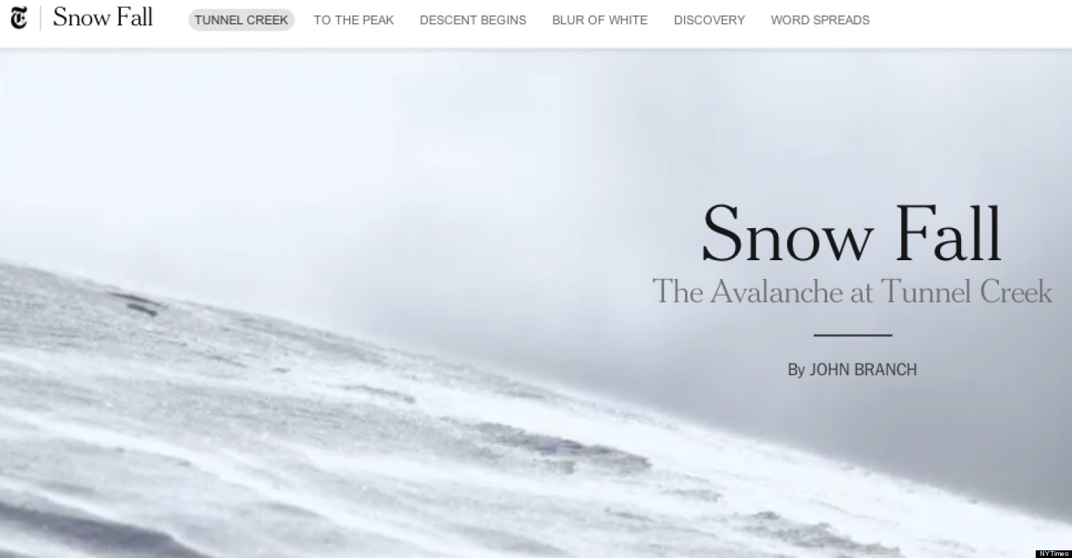 The New York Times story Snow Fall was considered a breakthrough in interactive, multimedia rich web design.