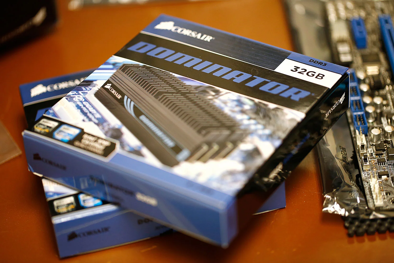64 gigabytes of Corsair Dominator memory still in its packaging.