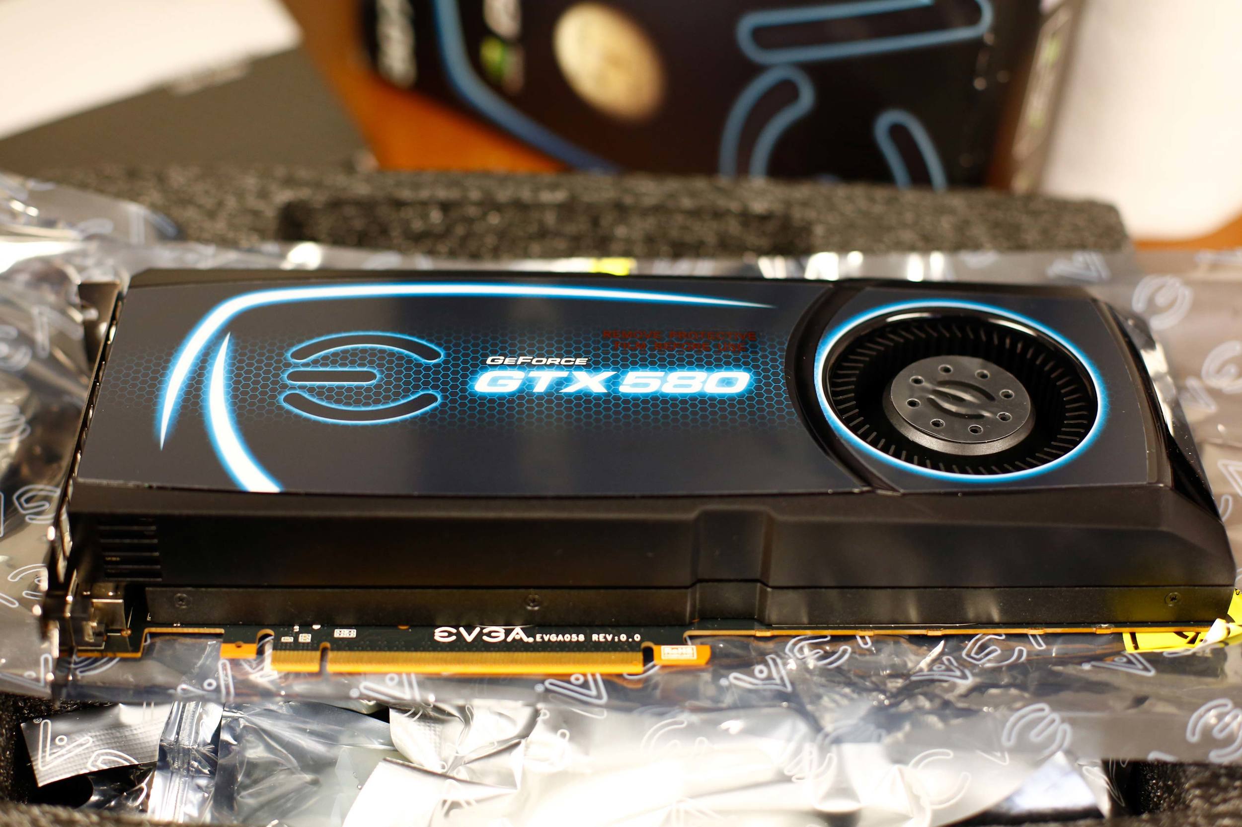 It might be old, but it is still powerful; the eVGA GeForce GTX 580 3 GB graphics card before installing it in my new computer.