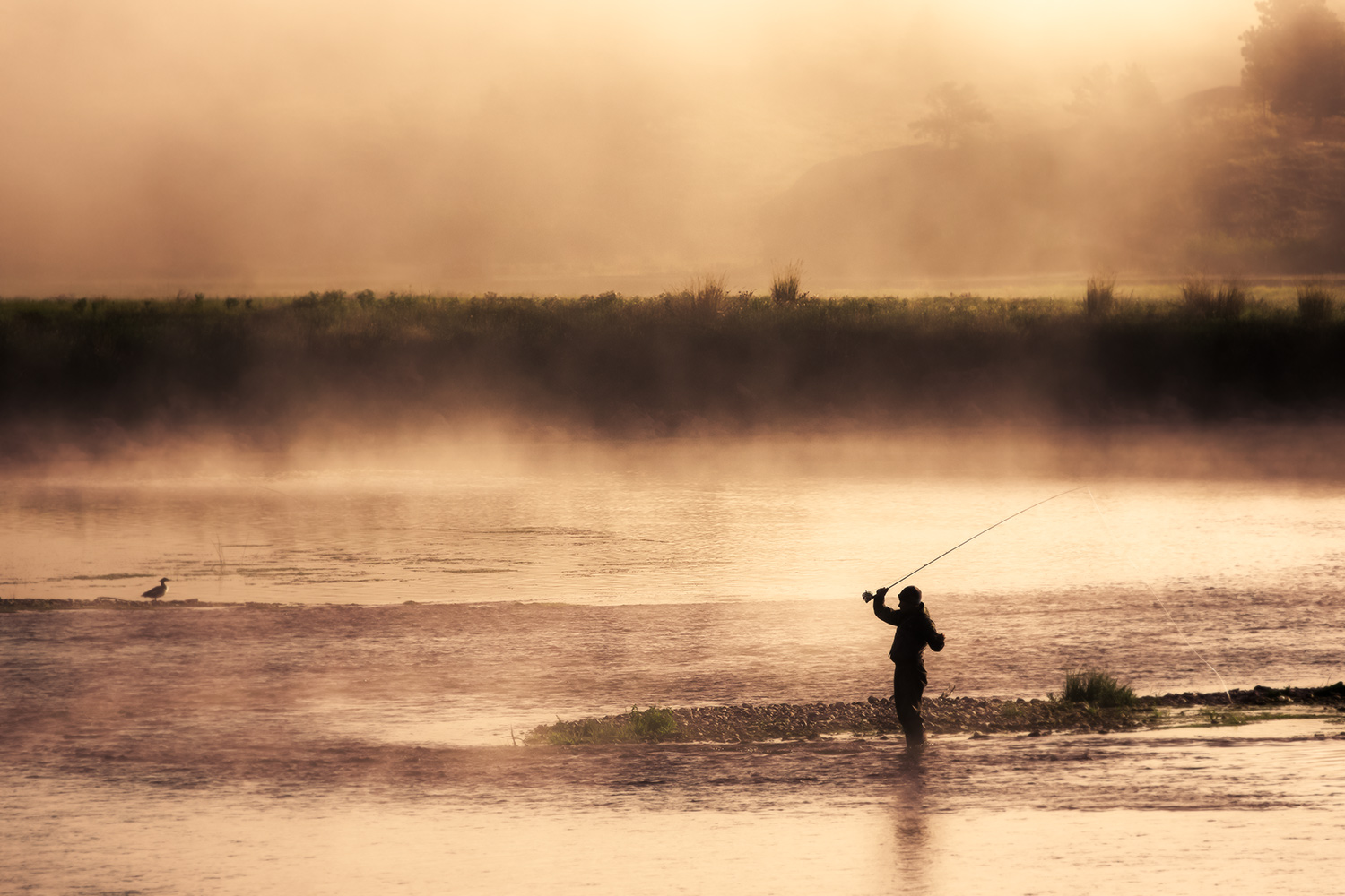 A silhouette of a fisherman casting his rod into the steamy Missouri River near Cascade, Montana.&nbsp;→ Buy a Print