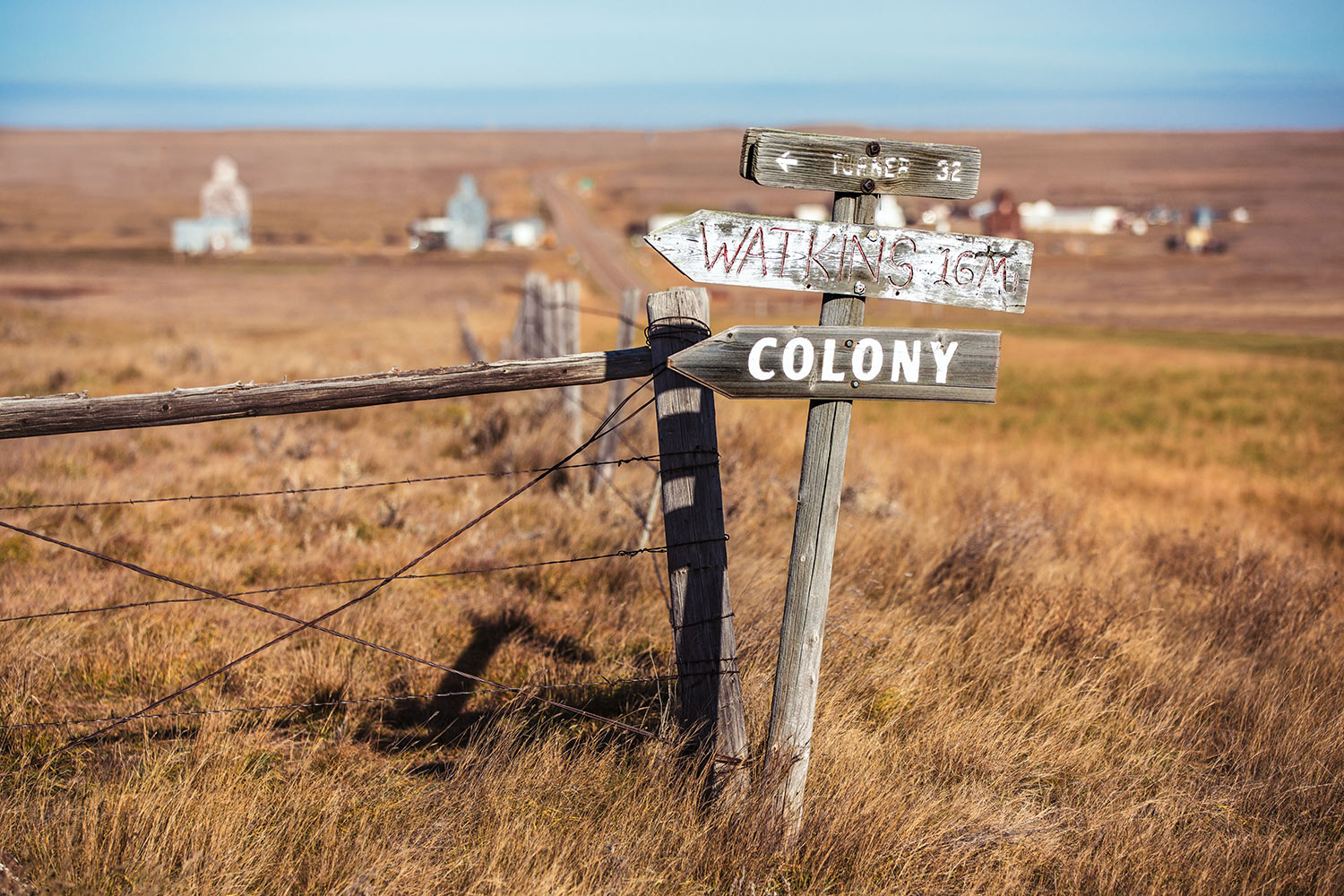An old sign post stands alone on the quiet plains outside of Loring, Montana pointing the way to Turner, Watkins, and the Loring Hutterite Colony.&nbsp;→ Buy a Print