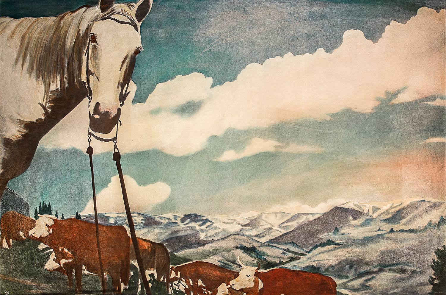 A high resolution photo of a horse print, which hangs in Eddie's Supper Club in Great Falls, Montana.