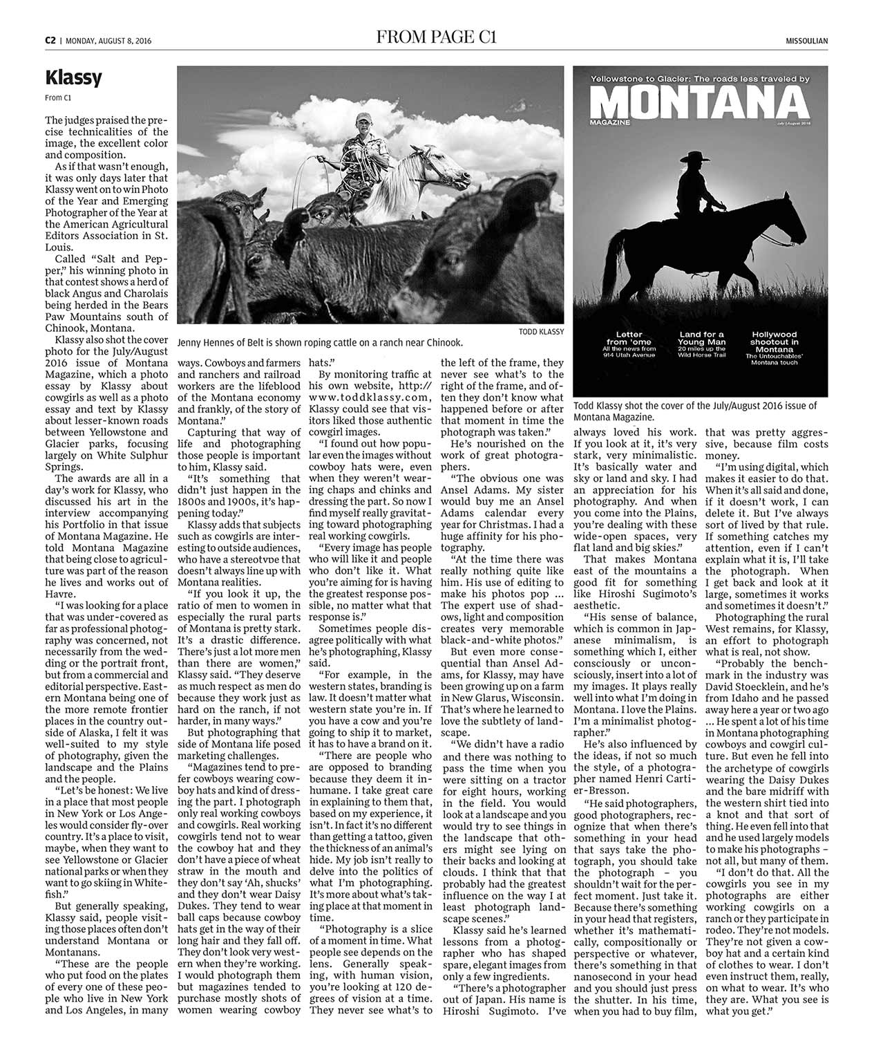 Second Page of Article in Missoulian About Todd Klassy Photography.jpg