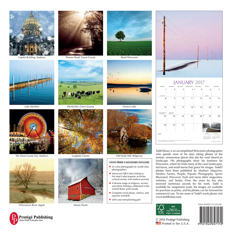 Back Cover 2017 Wisconsin Calendar