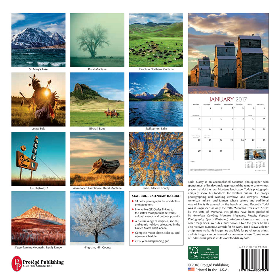 Back Cover of New 2017 Montana Calendar