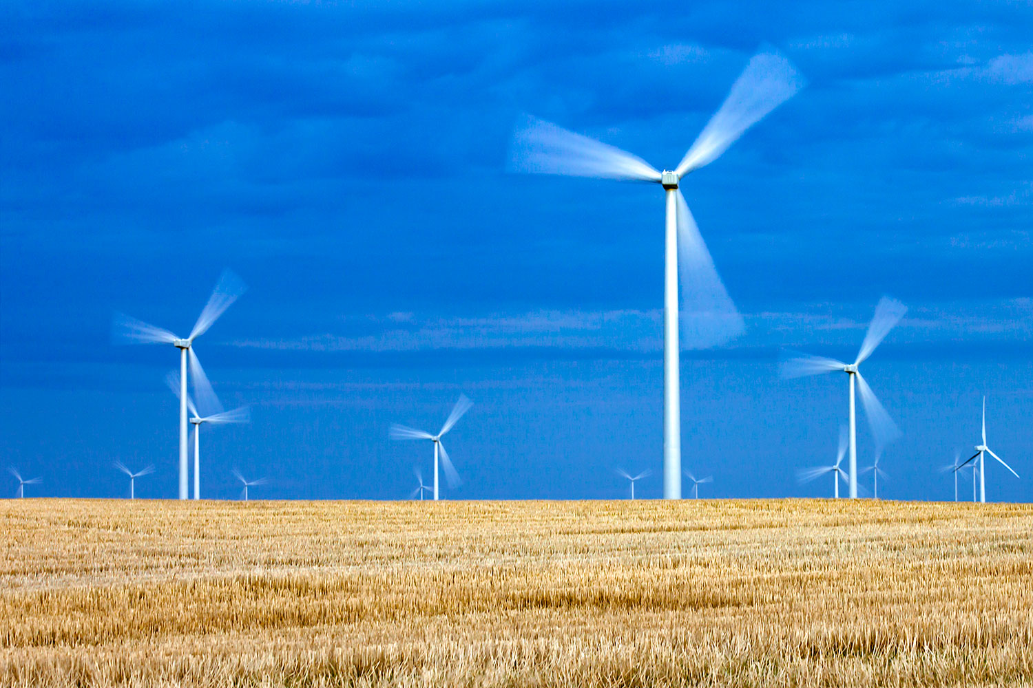 A time lapse photo of wind turbines in a field near Ethridge, Montana.&nbsp;→ Buy a Print&nbsp;or License Photo