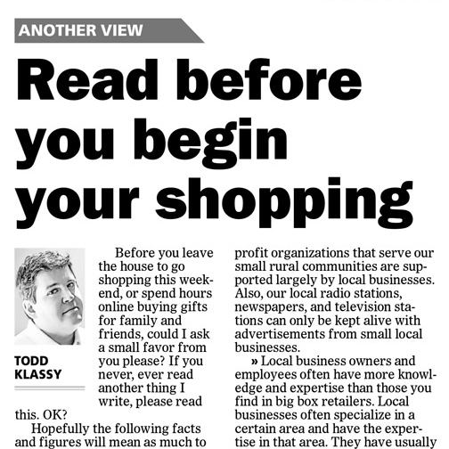 My blog post about Christmas shopping reprinted in Great Falls Tribune