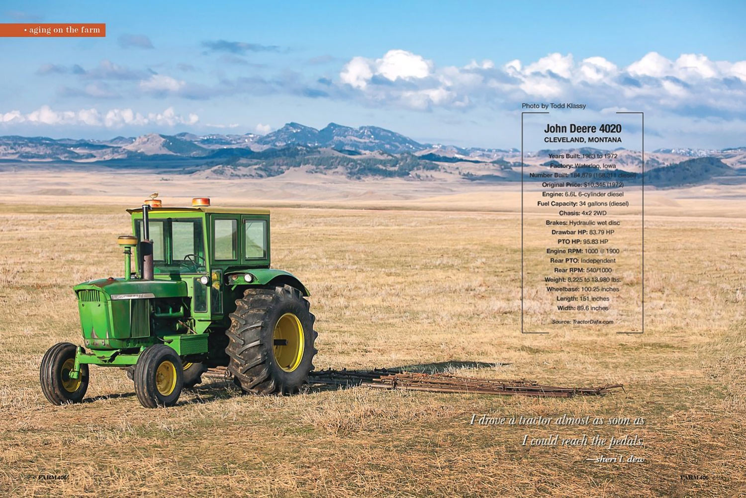 Photo of a John Deere 4020 appears as centerfold in Farm406 Magazine