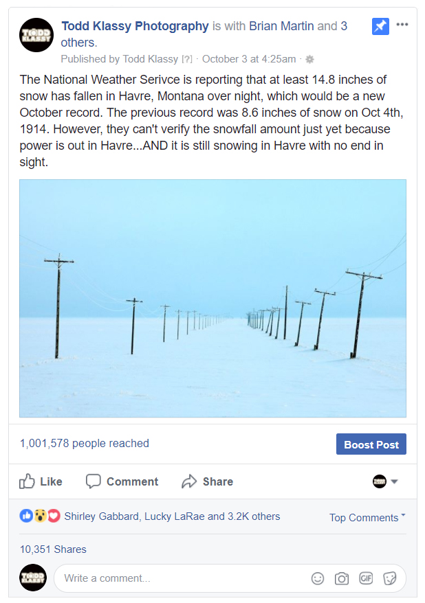 Photo about 2017 Havre, Montana snow storm goes viral