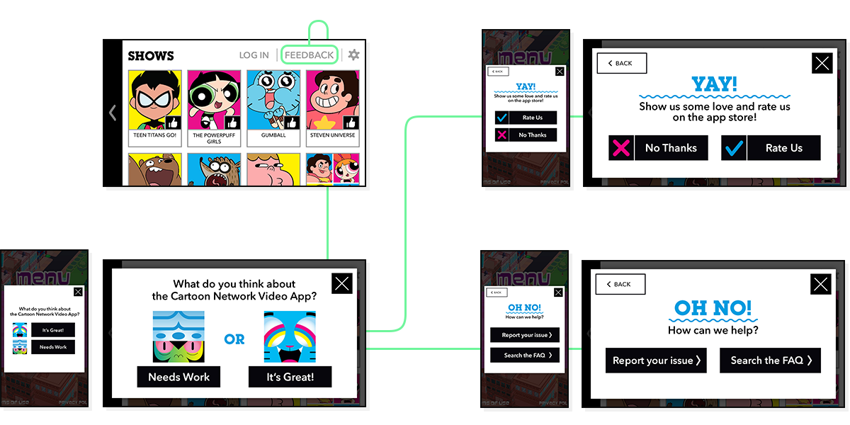 Selection of screens with new copy and my branding and visuals applied