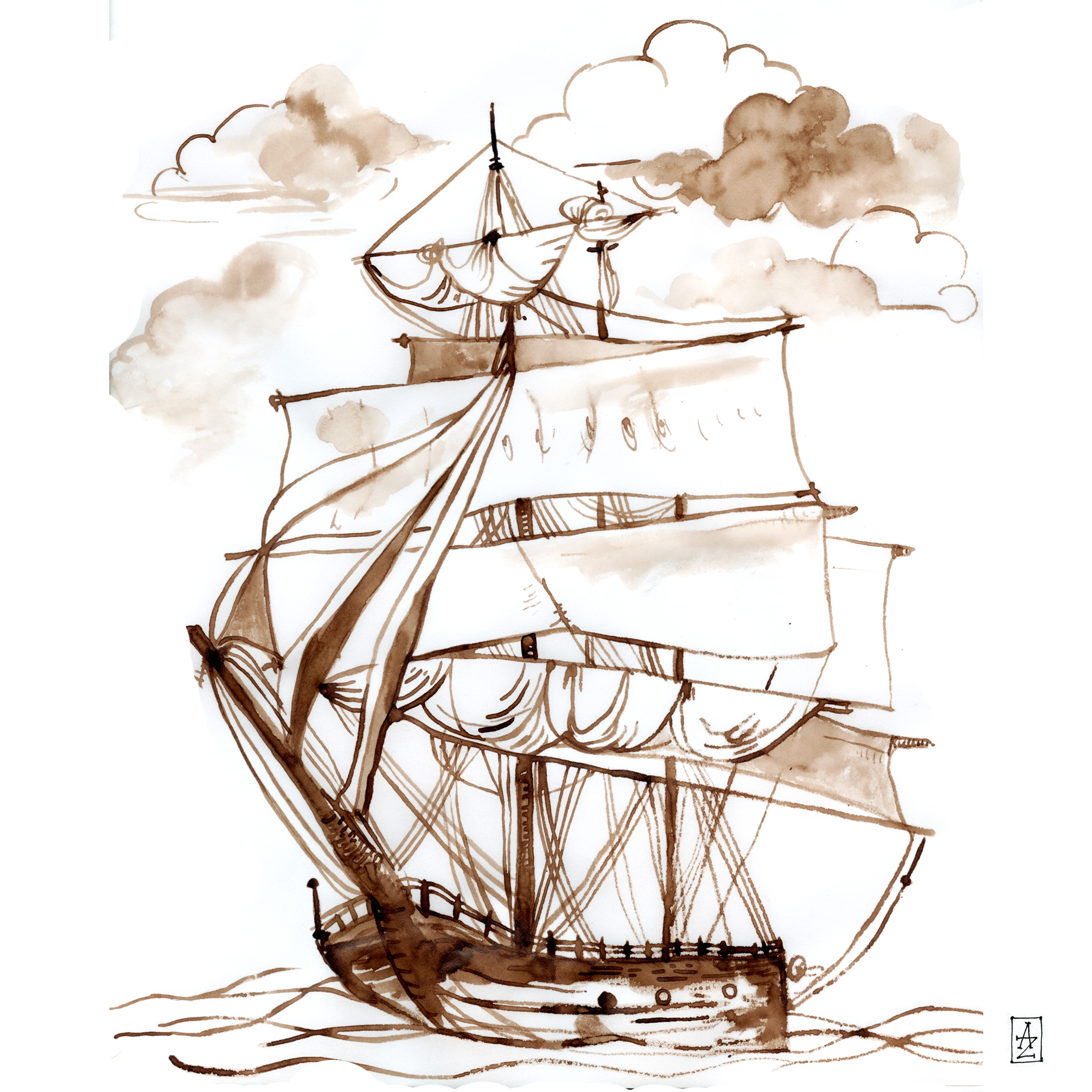 ship, walnut ink, 8.2013