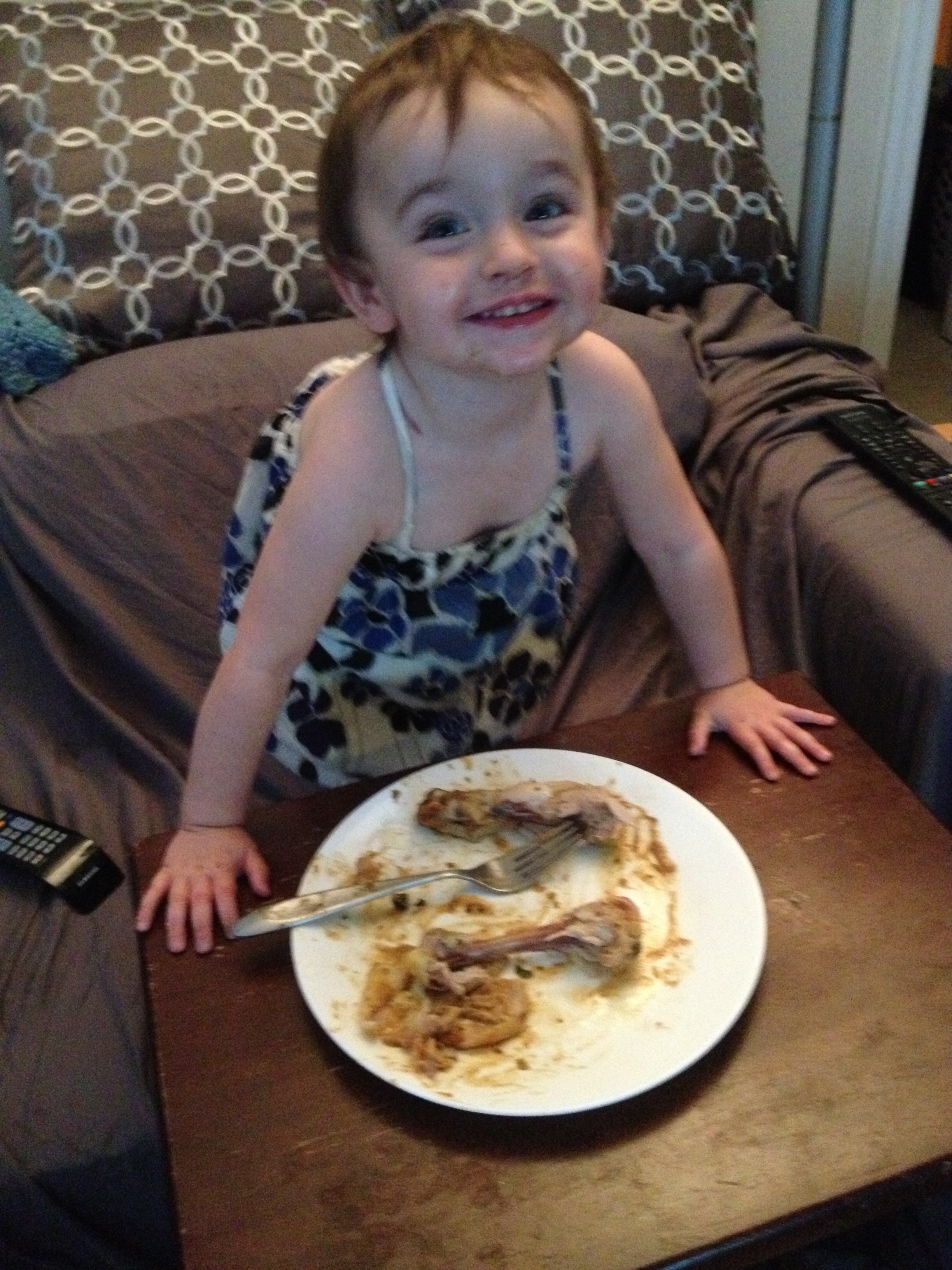 Happy Drumstick Face! Yes, she cleared those drumsticks herself. 