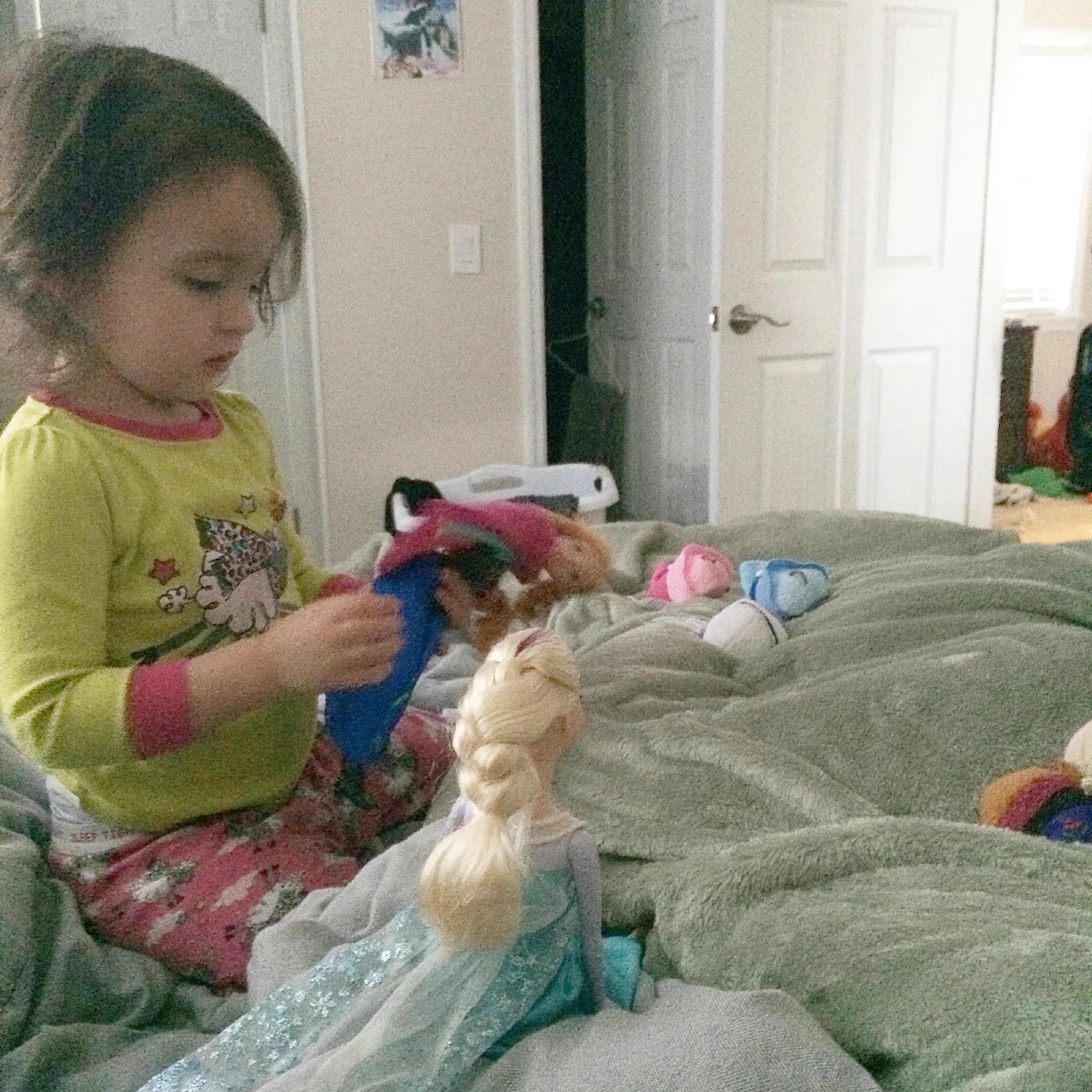 Anna-Elsa Tea party with the Tsums while Daddy tries to keep sleeping