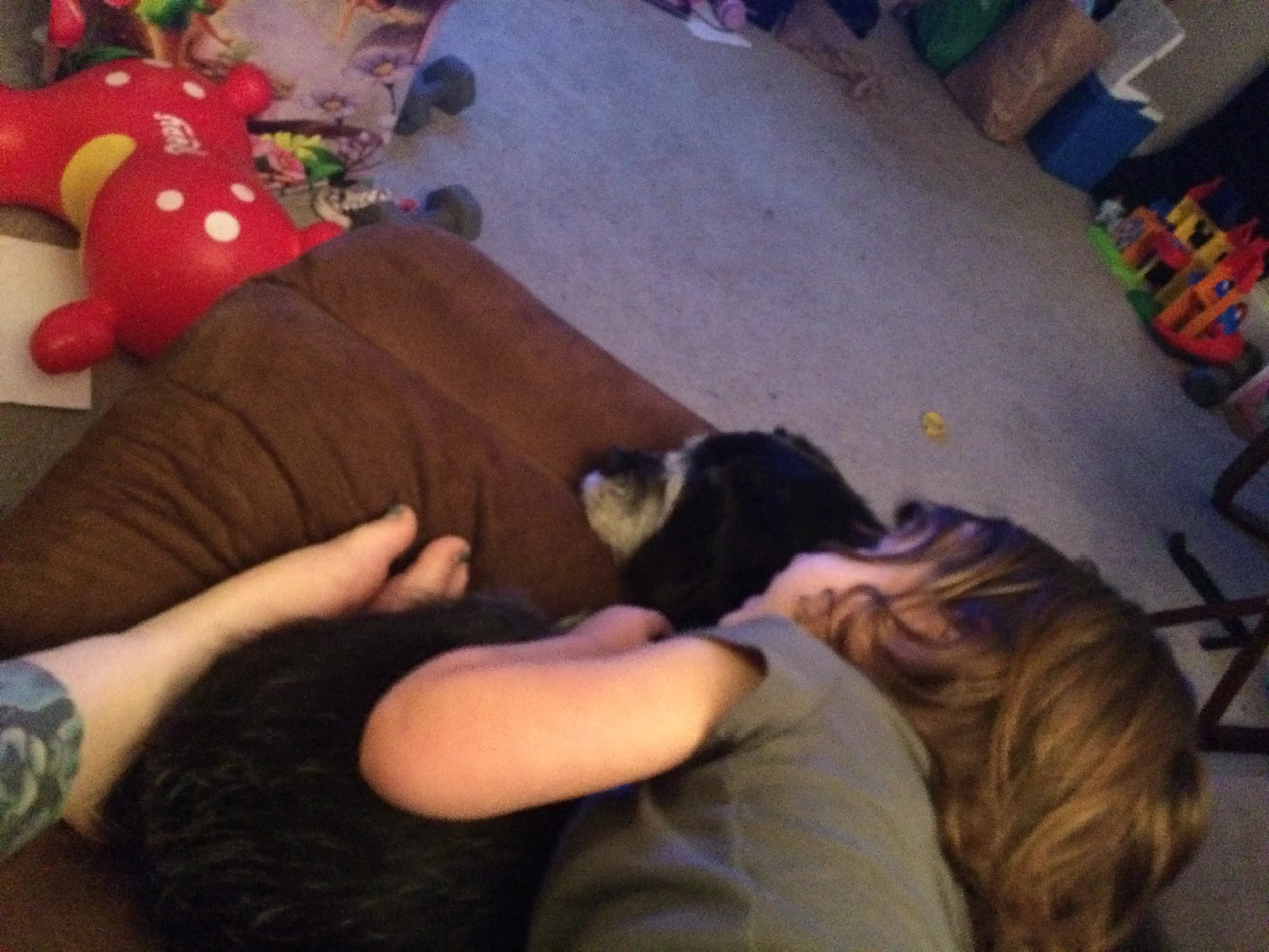Even Fiona gets sick kid snuggles