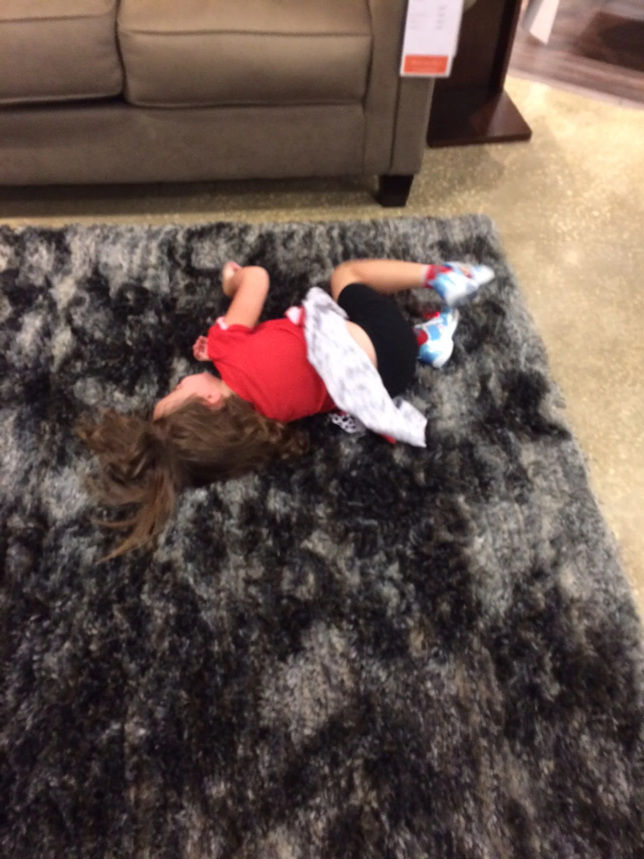 No, she's not sleeping. She was rolling on it. 