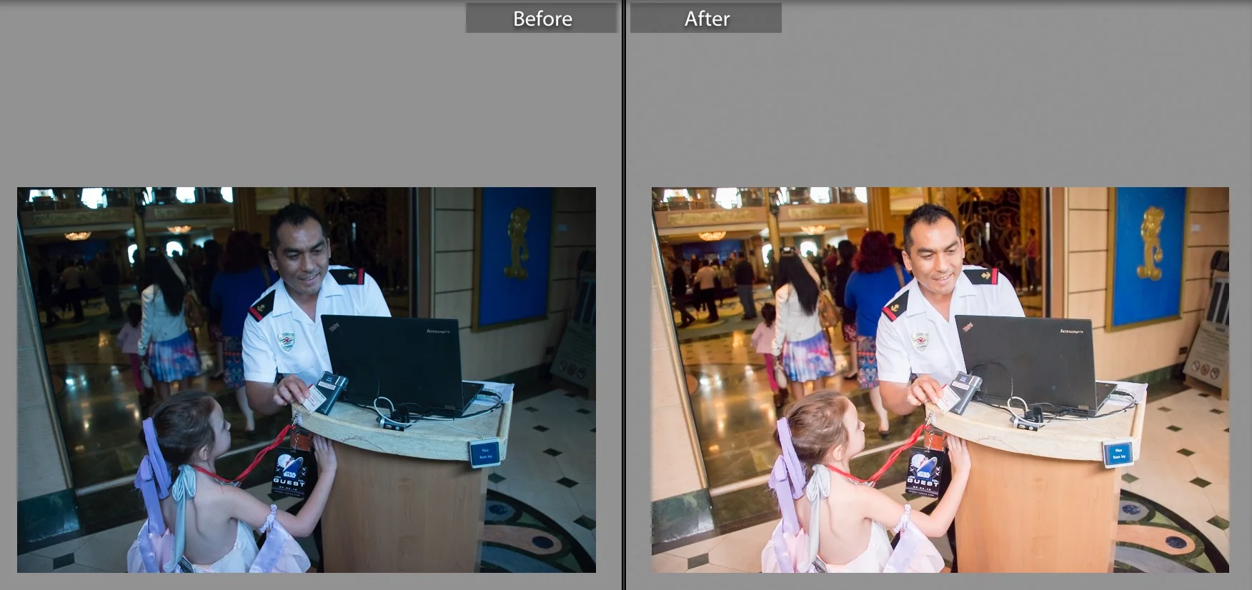 unedited underexposed photo vs photo after editing