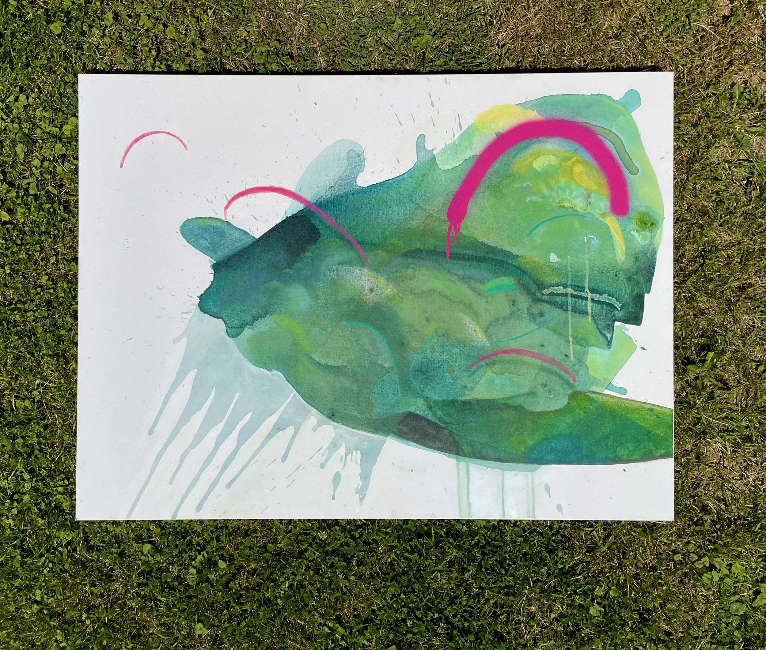 Frog on a Lily Pad (on grass).jpg