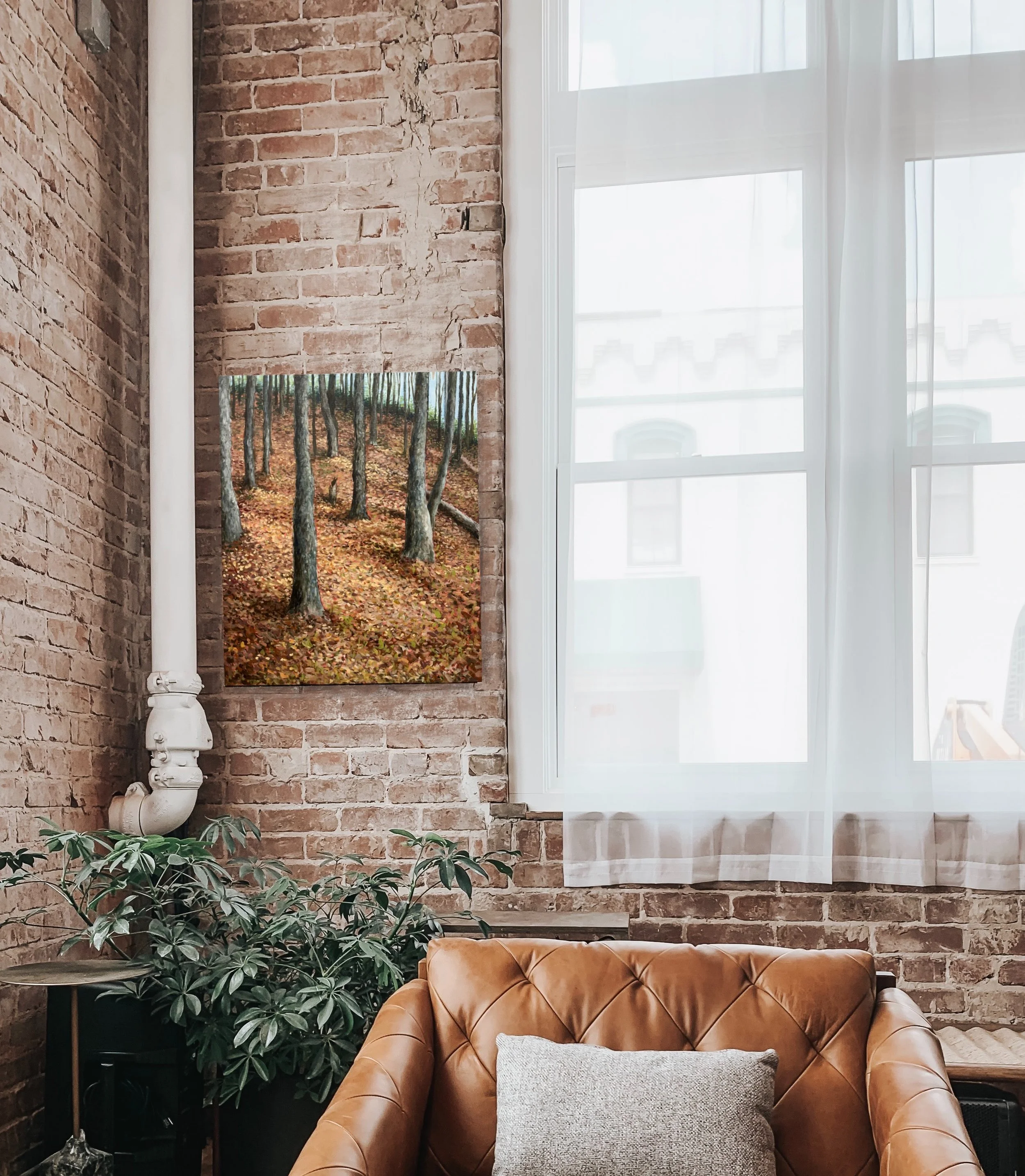Lost River Landscape Painting by Aimee Manion Art mock-up on brick wall