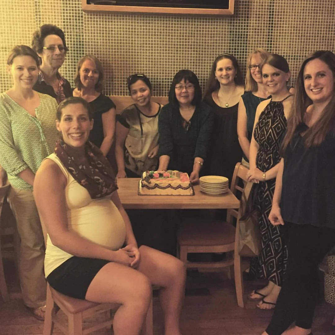 38 weeks; wonderful dinner & baby shower with coworkers