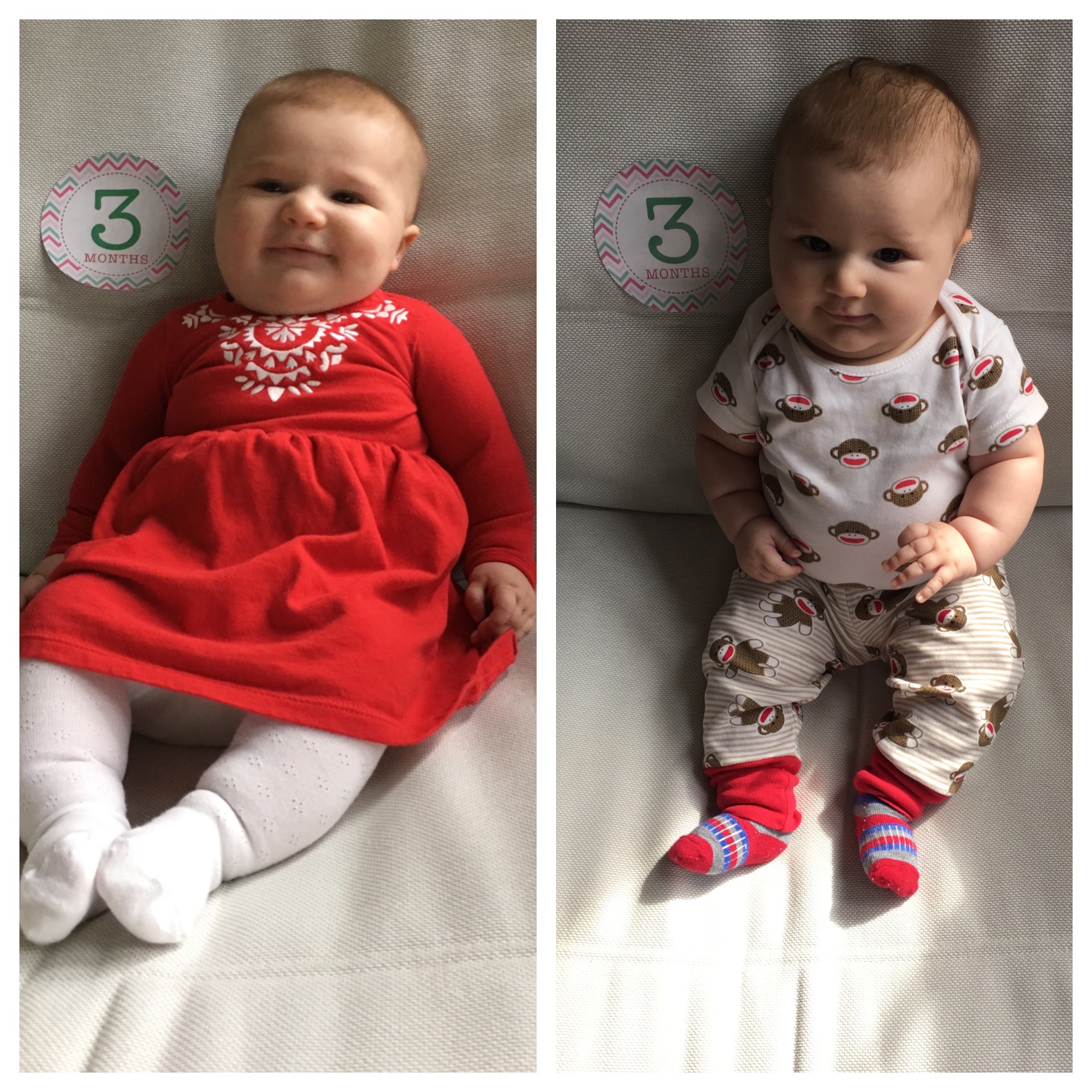 At three months, Austin weighs 17 pounds, 5 ounces, and is 24 inches long!