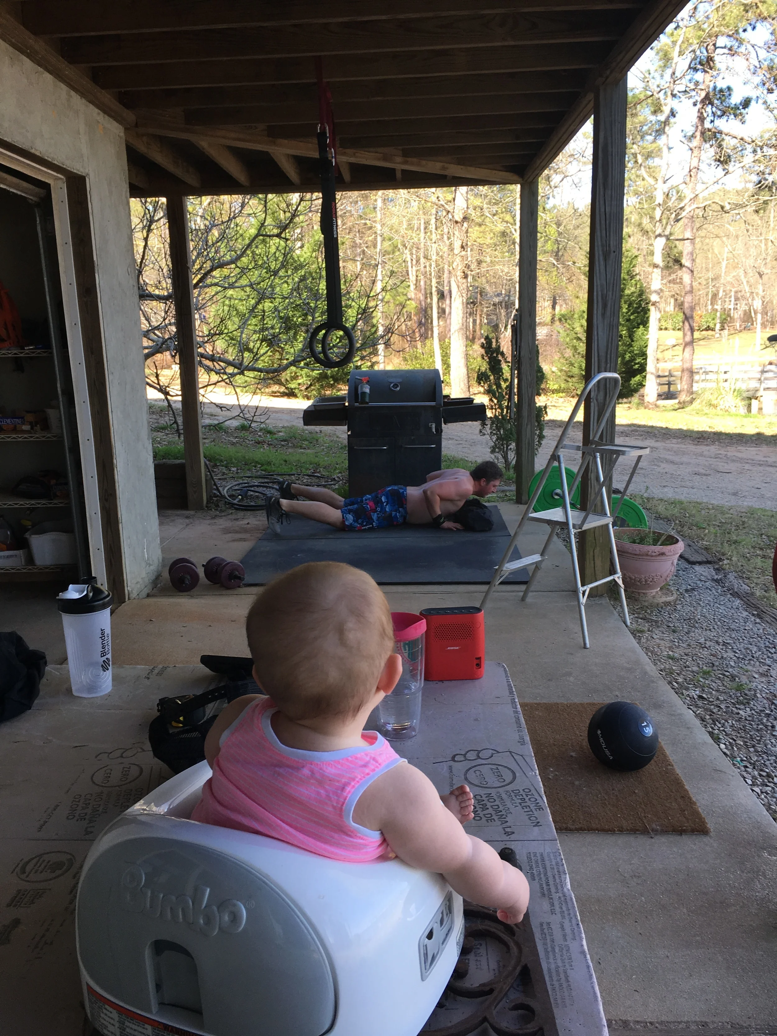 Watching dad workout